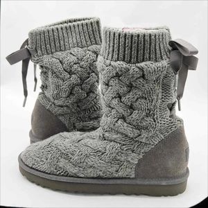 Ugg Isla Sweater Boots Lace up Bow Grey